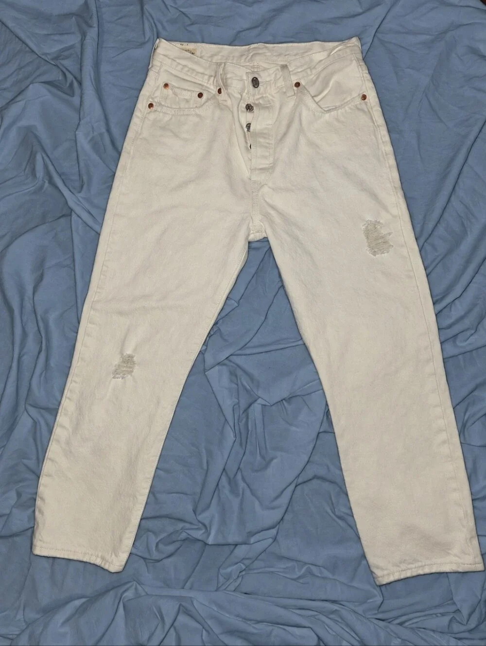 Levi’s Premium 501 Big E Cream Distressed Jeans W29 L26